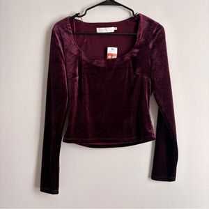 ASTR Elegant Velvet Long Sleeve Top in Deep Burgundy